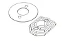 A technical line drawing showing a circular plate and a rectangular motor mount component for an MJX RC vehicle.