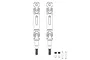 A technical line drawing showing two RC car CVD driveshafts, two grub screws, and two pins on a plain white background.
