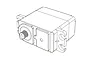 A black and white line drawing of an MJX RC servo motor showing the casing, mounting tabs, and splined output shaft.