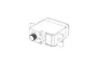 A black and white line drawing of a standard RC servo motor showing the output gear and mounting tabs.
