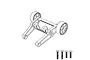 A black and white line drawing of an MJX RC wheelie bar assembly with two wheels and four mounting screws.