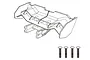 A black and white line drawing of an MJX RC rear wing spare part with four mounting screws shown below it.