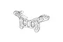 A black and white line drawing of an MJX RC rear shock tower spare part showing mounting holes and structural geometry.