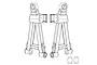 A line drawing illustration of two MJX RC front lower suspension arms and two small bushings.