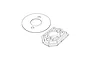 A technical line drawing showing a circular motor plate and a rectangular motor mount component for an RC vehicle.