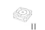 A black and white line drawing of an RC cooling fan and two mounting screws.
