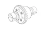 A technical line drawing of an RC car differential assembly showing the gear housing and drive cups.
