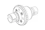 A black and white line art illustration of an MJX RC complete differential assembly showing the gear housing and drive cups.