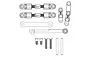A technical line drawing showing an MJX RC steering bell crank and drag link assembly spare parts kit including turnbuckles, linkages, screws, and pins.