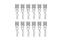 A digital line drawing showing twelve RC body clips with plastic pull tabs arranged in two rows of six.