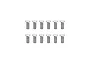 A set of twelve identical small metal countersunk screws arranged in two rows of six against a white background.