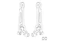 A line drawing illustration of two RC rear upper suspension arms and two small pivot balls on a white background.