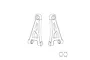A line drawing illustration of two MJX RC front upper suspension arms and two small bushings.