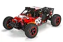 Losi DBXL K&N 1/5 scale petrol RC desert buggy in red and black livery with off-road tires and roll cage.