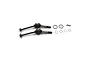 Two Yeah Racing steel double joint CVD driveshafts with included clips, pins, and washers on a white background.
