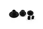 A set of five black nylon RC gears of varying sizes arranged on a white background.