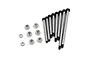 A set of steel suspension arm pins and matching nuts for an RC car, arranged on a white background.