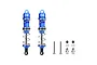 Two blue GPM Racing adjustable aluminium shock absorbers with silver springs, accompanied by mounting screws, nuts, and ball ends on a white background.