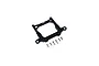 A black GPM Racing aluminium rear bumper mount for an RC car, shown with six included mounting screws on a white background.