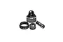 GPM Racing black aluminium shock parts including a shock cap, threaded collar, spring retainer, and rod end on a white background.