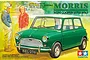 Box art for Tamiya 1/24 Morris Mini Cooper 1275S Mk.I model kit featuring a green Mini and two people in a park setting.