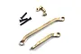 Yeah Racing brass steering linkage set including two metal links, three ball studs, and three black screws on a white background.