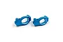 Two blue anodized aluminium front hub carriers for RC cars, featuring the Yeah Racing logo, displayed against a white background.