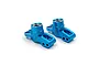 Two blue anodized aluminium rear hubs for RC cars by Yeah Racing, shown from a high-angle perspective against a white background.