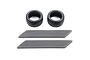 Two black RC racing slick tyres and two grey foam tyre inserts arranged on a white background.