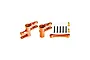 GPM Racing orange aluminium steering bell crank and drag link assembly kit for RC cars, including screws, washers, and metal bushings.
