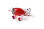E-Flite UMX Gee Bee R-2 RC plane in red and white livery with visible propeller, landing gear, and cockpit detail on a white background.