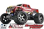 Traxxas Stampede VXL 1/10 scale RC monster truck with red, black, and yellow body, large off-road tires, and TSM and Brushless Power logos below.