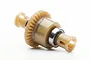 A complete RC differential assembly featuring a beige plastic gear housing and metal ball bearings on a white background.