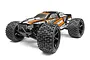 HPI Bullet ST Flux 1/10 scale RC stadium truck in orange, black, and silver with large off-road tires, viewed from a front three-quarter angle.