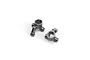 Two grey aluminium steering hubs for an RC car, shown from a top-down angle on a white background.