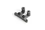 A grey aluminium steering bellcrank component for an RC car, featuring two vertical posts and two black hex screws.