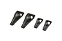 Four black NACA round hole ducts of varying sizes for 1/10 scale RC body shells, arranged in a row against a white background.