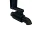A black 3D-printed style RC single muffler accessory attached to a mounting bracket against a white background.