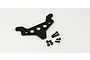Kyosho carbon fibre rear shock tower with included black screws and nuts on a white background.