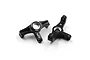 Two black aluminium RC car C-hub carriers by Yeah Racing, showing machined details and 'YR' and 'R' markings.