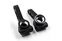 A pair of black anodized aluminium rear hubs for RC cars by Yeah Racing, featuring silver machined edges and mounting points.