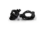 Two black anodized aluminium steering hubs for RC cars, marked with L and R for left and right orientation.