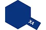 A graphic icon representing Tamiya X-4 Blue Gloss Enamel paint, featuring a blue hexagon shape with a rectangular tab extending from the bottom right labeled X4.