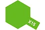 A graphic icon representing Tamiya X-15 Light Green paint, featuring a green hexagon with a small rectangular tab extending from the bottom right containing the text X15.