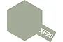 A hexagonal swatch of Tamiya XF-20 Medium Grey paint with the text XF20 printed in white on a small rectangular extension.
