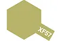 A hexagonal swatch of Tamiya XF-57 Buff paint color with the text XF57 printed in white on a small rectangular extension.