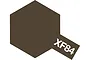 A graphic representation of Tamiya XF-84 Dark Iron paint, showing a brown hexagon with a smaller rectangular tab labeled XF84.