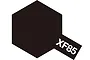 A graphic representation of Tamiya XF-85 Rubber Black paint, featuring a black hexagon with a small rectangular tab labeled XF85 in white text.