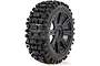 A single Louise B-ulldoze RC buggy tyre mounted on a black 8-spoke plastic rim against a white background.