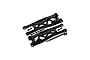 A pair of black anodized aluminium front suspension arms for an RC car by GPM Racing, including mounting screws and hardware.